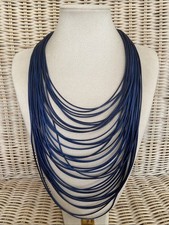 Damen Statement Kette Textilbänder  Modekette Halskette Blau  Magnetverschluss