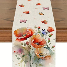 Tischläufer Modern Mohnblumen Aquarell Sommer 33x91 Polyester Leinen-Optik