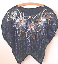 Party-Top mit Pailletten auf Georgette, schwarz-weiß, Vintage aus den 1980ern