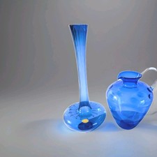 2 echt Lauschaer Rauchglas - Vasen, Stangenvase, Krugvase, 1x gemarkt 1960 DDR 