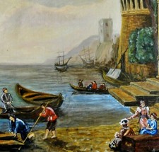 G.SCHEEL (XX) - tolles Gemälde 87: ANTIKE HAFEN-ANSICHT IM ALTEN ITALIEN, BOOTE,