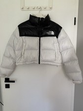 Damen The North Face Nuptse Daunen Pufferjacke Crop M Schwarz Weiß