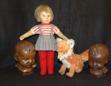 alte Käthe Kruse Puppe Modell IX VEB um 1955 und ein Stofftier Fuchs