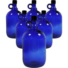 6 x Grosse Gallone Glasflasche 2 Liter Blau für Wasser Öl Wein Wasserflasche