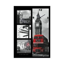 Mega Bild mit Wanduhr in 3D " England-London-Bus " in ca. 70x50cm gerahmt