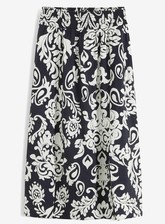 Rock mit Smock-Bündchen Gr. 50 Wollweiß Schwarz Graphisch Freizeitrock Neu