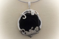 2 Panther Anhänger Rund mit Onyx 2,80 Ct Brillanten in 750er Weißgold Schmuck