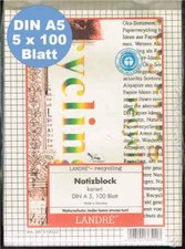 5 Landré DIN A5 Recycling-Notizblöcke 100 Blatt kariert Briefblöcke Schreibblock