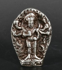 4CM Tibetischer Silber Buddhismus 6-Arme Mahakala Zornliche Gottheit Anhänger