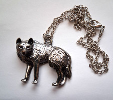 Wikinger Anhänger Wolf mit Kette silberfarben ca 4 cm - Mittelalter Modeschmuck