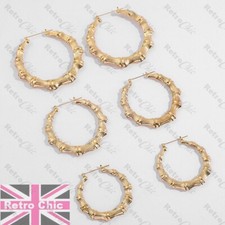 BAMBUS Metall GOLD MODE HOOP Retro OHRRINGE groß/mittel HOOPS 5cm/6cm/7cm UK