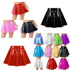 Damen Lackleder Rock A-Linie Rock Faltenrock Minirock Skater Rock Party Clubwear
