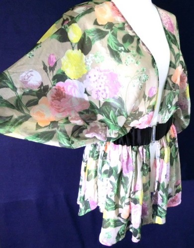 Chiffon long bluse blume - long,