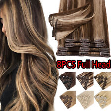 100G Dicke Clip in Hair Extensions Remy Echthaar Haarverlängerung 8 Tressen Weft