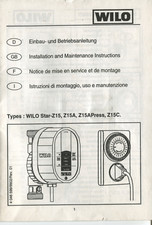 Einbau- und Bedienungsanleitung für Umwälzpumpe WILO Star-Z15, Z15APress, Z15C