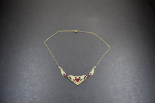 antikes Collier vergoldet mit rotem Steinbesatz 42 cm lang. Art Deco um 1930