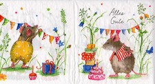 3 Serviette~ Kindergeburtstag, Lustige Mäuse, Torte, Girlande aus Flaggen~33x33
