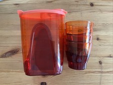 Tupperware Eleganzia Kanne 1,6 L Getränke Saft orange im Set mit 4 Bechern 290ml