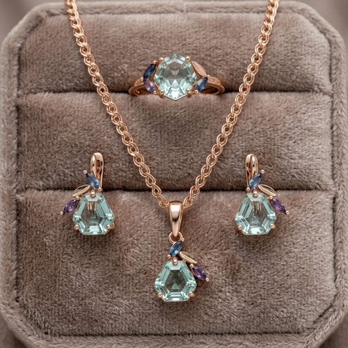 Schmuckset grün raute zirkon - grün,