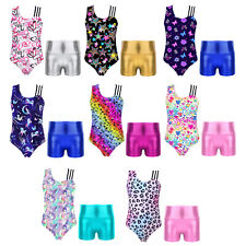 DE Kinder Mädchen Turnbekleidung Hohe Taille Tanzanzug Metallisch Trikot+Shorts