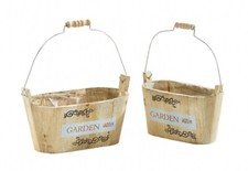 Holz Pflanzeimer Blumenkübel 2er Set, Kräutertopf Pflanzkübel Pflanztopf