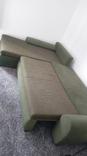 ECKSOFA L-Form Couch Polsterecke ausziehbar Schlaffunktion Bettkasten Cord Grün