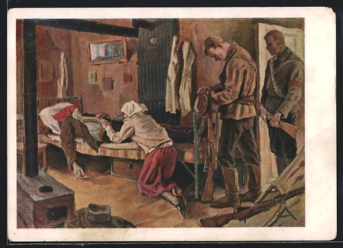 Frau bei russischem - ak,