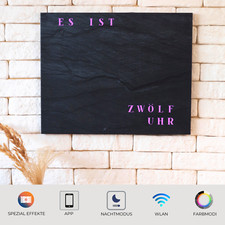 WordClock Jupiter SCHIEFER Optik - Wortuhr Deutsch - digitale Wanduhr - LED Uhr