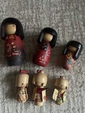 Kokeshi Japanische Puppe Holz 6 Stück-sehr Guter Zustand