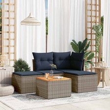 5-teiliges Gartensofa-Set mit Kissen, grau, Polyrattan