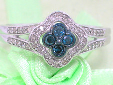 Brillant Ring Weißgold Gold 4 blaue Brillanten 40 weiße Diamanten total 0,25ct 