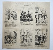 Aus unserer humoristischen Mappe. Originalzeichnung. Karikatur Holzstich um 1875