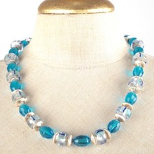 Collier Halskette Kette Glasperlen türkis silber 55 cm Vintage Magnetverschluss