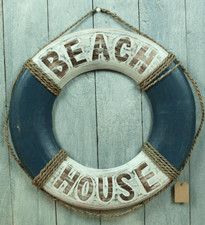 Deko Rettungsring Holz Beach House Ø 38,5cm maritime Dekoration Fischernetzdeko