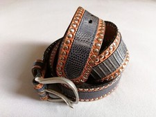 Fausto Colato Italy Milano Gürtel Leguan Jeans Anzug grau cognac Nieten