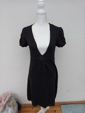 Esprit Kleid L Strickkleid Kurzarm schwarz V-Ausschnitt