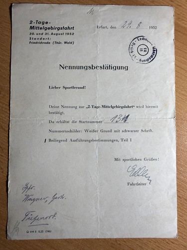 Nennungsbestätigung 1952 - , 2