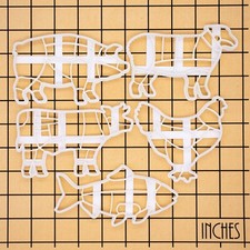5er Set Metzger Fleischschnitt Diagramm Ausstechformen (Schwein, Lamm, Kuh, Fisch, Huhn)