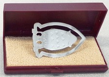Lesezeichen Geldklammer Eule 835er Silber gestempelt feine Ziselierung Etui.