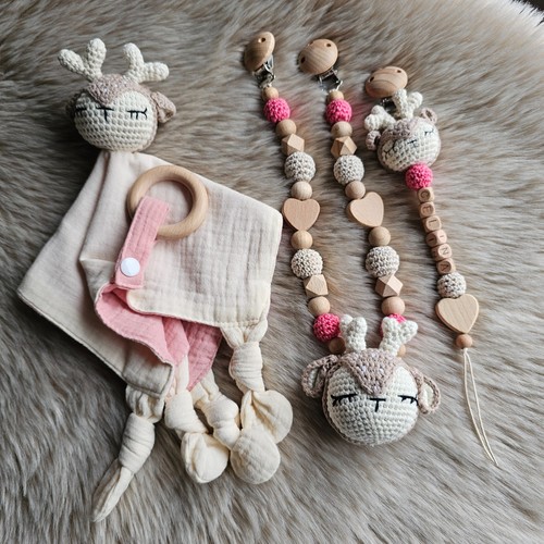 Schnullerkette 3er set reh - schnullerkette,