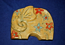 Hängedekoration - Wanddeko dicker Elefant Keramik senfgelb mit Blumen