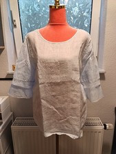 Opus Bluse Damen hellblau halbarm 100% Leinen Gr. 40/2