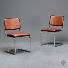 Thonet S32 P Freischwinger mit Kunstleder Polster in Braun Bauhaus Stuhl Leder