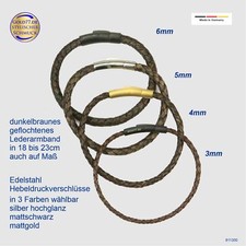 Leder-Armband  DUNKELBRAUN | 18-23 cm | 4 Stärken | Verschluss Silber/Black/Gold