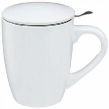 Teebecher Tisaniere Tee-Becher Aufgussgefäß Teetasse, mit Deckel & Sieb, weiß