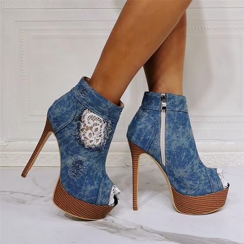 Damen stiefeletten denim - denim, peep