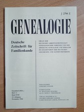 Dt. Zeitschrift Familienkunde Genealogie Ahnenforschung Bd. 17 Heft 11 Nov. 1984