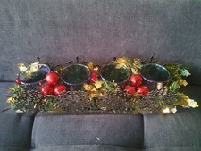 Partylite Adventskranz Silberfarbendes Tablett Mit Deko 4Gläser mit Kerzenresten