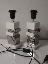 2x HONSEL Tischleuchte Keramik Chrom weiss Silber ohne Schirm weiss 93081 