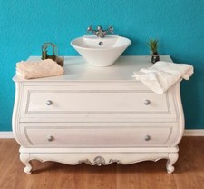 BADMÖBEL-SET UNTERSCHRANK KOMMODE WASCHTISCH HOLZ WEISS-SILBER 